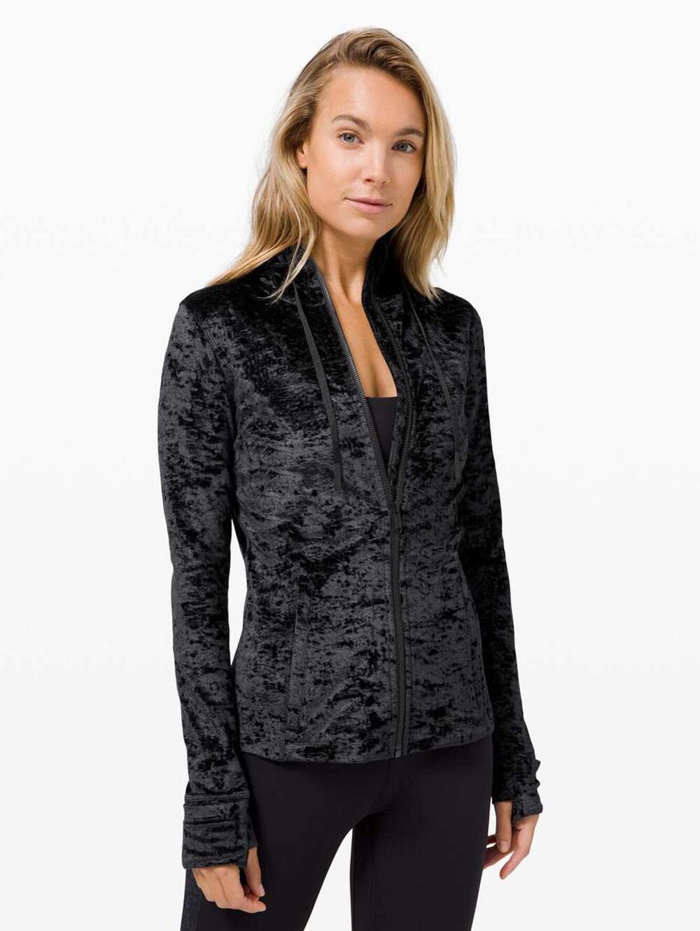 Lululemon Define Black Crushed Velvet Set Zip-Up Hoodie Jacket - 12